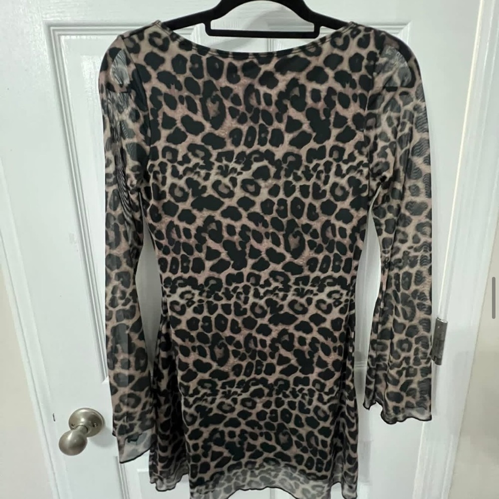 SHEIN Black and Beige Leopard Print Mini Dress
